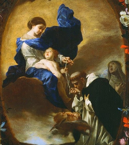 Vision of St Dominic, Mary with rosary